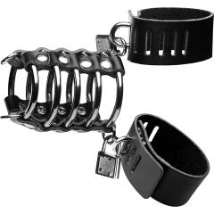 STRICT by XR Brands 5 Ring Chastity Device with Cock and Ball Strap, Black