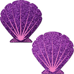 Pastease Glittering Mermaid Nipple Pasties, One Size, Purple Seashells