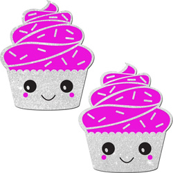 Pastease Glittering Kawaii Cupcake Nipple Pasties, One Size, Purple