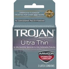Trojan Ultra Thin Condoms with Spermicidal Lubricant Pack of 3