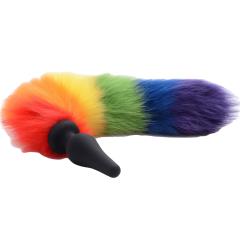 Tailz Rainbow Tail Silicone Anal Plug with Faux Fur, 4.5 Inch