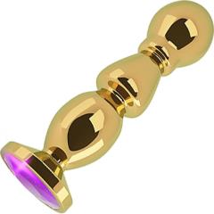 Shots Rich R2 Metal Anal Plug with Sparkling Sapphire, 4.75 Inch, Gold/Purple