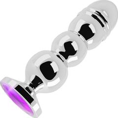 Shots Rich R10 Metal Anal Plug with Sparkling Sapphire, 5 Inch, Silver/Purple