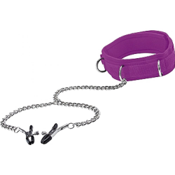 Ouch! Velcro Collar with Nipple Clamps by Shots, One Size, Purple