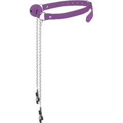 Ouch! Ball Gag with Nipple Clamps for Naughty Pleasure, Purple
