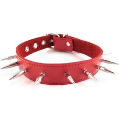 Rouge Leather Collar with 1 Inch Spikes, One Size, Red