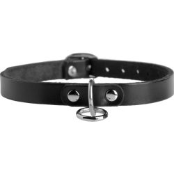 STRICT by XR Brands Genuine Leather Choker Collar with O-Ring, Medium/Large
