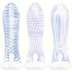 Icon Brands Sextenders Vibrating Penis Extensions, 3 Pack, Clear