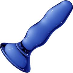 Chrystalino Pleaser Handblown Glass Butt Plug, 4.5 Inch, Blue