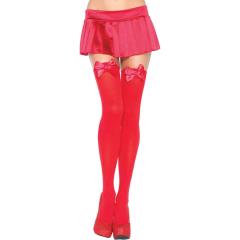 Leg Avenue Opaque Thigh Hi with Satin Bow, One Size, Red