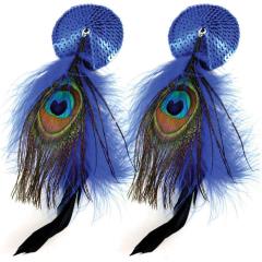 Bijoux de Nip Sequin Pasties with Feathers, Blue