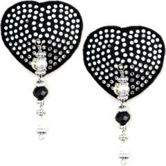 Bijoux de Nip Crystal Heart Pasties with Beads, Black/White