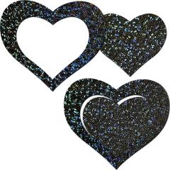Glitter Peek-A-Boo Hearts Pastie Set, One Size, Black