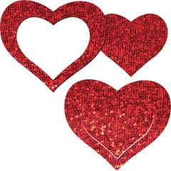 Glitter Peek-A-Boo Hearts Pastie Set, One Size, Red