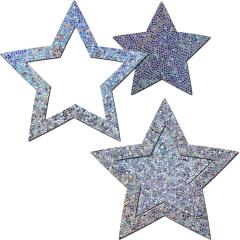 Pastease Glitter Peek-A-Boo Pasties, One Size, Silver Stars