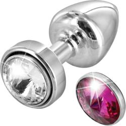 ANNI Magnetic Stone Metal Anal Plug with Swarovski Crystal Elements, 1 Inch, Pink/Silver