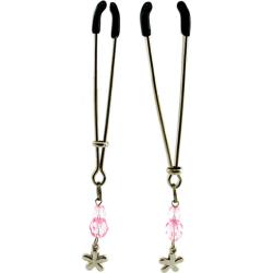 Sex Kitten Tweezer Clamps with Beads and Flower Charms, 3 Inch, Pink