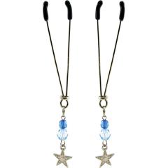 Sex Kitten Tweezer Clamps with Beads and Star Charms, 3 Inch, Blue