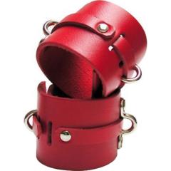 Bondage Basics Leather Wrist Cuffs, Cherry Red