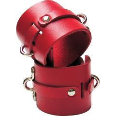 Bondage Basics Leather Ankle Cuffs, Red