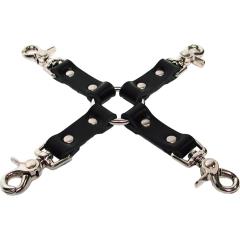 Bondage Basics Leather Hog Tie, 11 Inch, Black/Chrome
