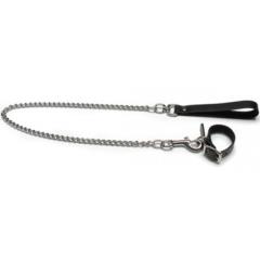 Buckling Leather Cock Ring and Chain Leash Set, Classic Black