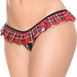 Escante School Girl Open Crotch Panty, One Size, Red Plaid
