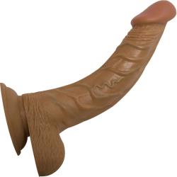 RealSkin Latin American Whoppers Curved Dong with Balls, 8 Inch, Brown