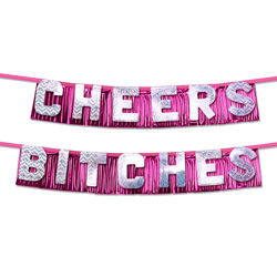 Pipedream Bachelorette Party Favors Cheers Bitches Party Banner, Pink/Silver