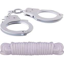 Sinful Metal Cuffs with Keys and Love Rope, White