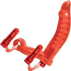 Double Penetrator Vibrating Ultimate Cock Ring for Couples, 5.75 Inch, Red