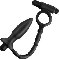 Anal Fantasy Collection Silicone Ass-Kicker Plug With Cockring, Black