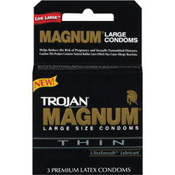 Trojan Magnum Thin Large Size Condoms with UltraSmooth Lubricant, 3 Pack