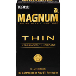 Trojan Magnum Thin Large Size Condoms with UltraSmooth Lubricant, 12 Pack