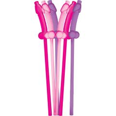 Bachelorette Party Flexible Dicky Super Straws 10 Pieces, Assorted Colors
