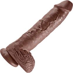 King Cock Thick Realistic Dong with Balls and Suction Cup, 10 Inch, Brown