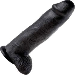 King Cock Giant Dong with Balls and Suction Cup, 12 Inch, Black