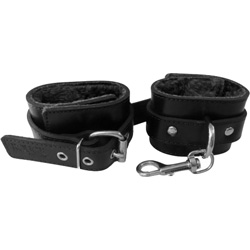 Rouge Furry Lined Leather Wrist Cuffs, Black