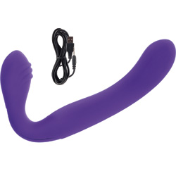 Rechargeable Vibrating Silicone Love Rider Strapless Strap On, 8 Inch, Purple