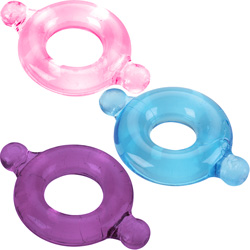 Spartacus Flexible Elastomer Cock Ring Set, Blue/Purple/Pink