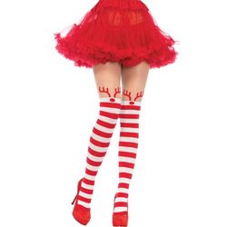 Leg Avenue Reindeer Pantyhose Sexy Lingerie, One Size, Red/White