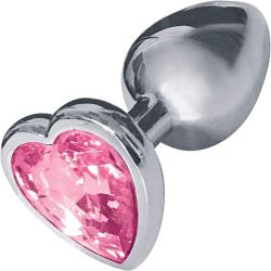 Icon Brands Silver Starter Bejeweled Steel Butt Plug, 2.8 Inch, Pink Heart