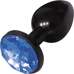 Icon Brands Silver Starter Bejeweled Anodized Butt Plug, 2.8 Inch, Colbalt Stone