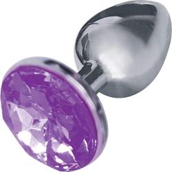 Icon Brands Silver Starter Bejeweled Steel Butt Plug, 2.8 Inch, Violet Stone