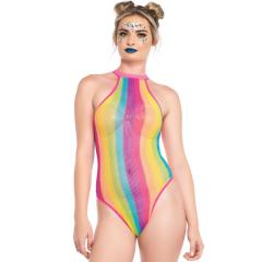 Leg Avenue Rainbow Striped Halter Bodysuit, One Size, Multicolor