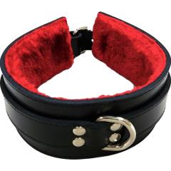Rouge Furry Lined Leather Collar, Red/Black