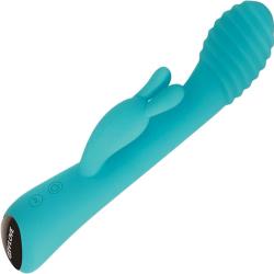 Evolved Aqua Bunny USB Rechargeable Silicone Vibrator, 8.5 Inch, Teal