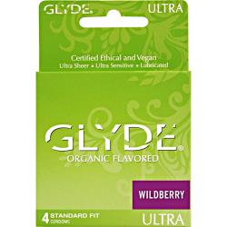 Glyde Standard Fit Lubricated Condoms Pack of 4, Organic Wildberry