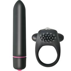 Intense Cockring and Waterproof Bullet, 3.5 Inch, Pink/Black