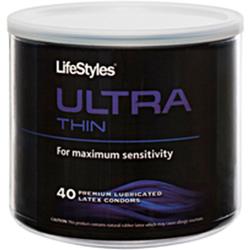 Ultra Thin Premium Lubricated Condoms, 40 Count Tub